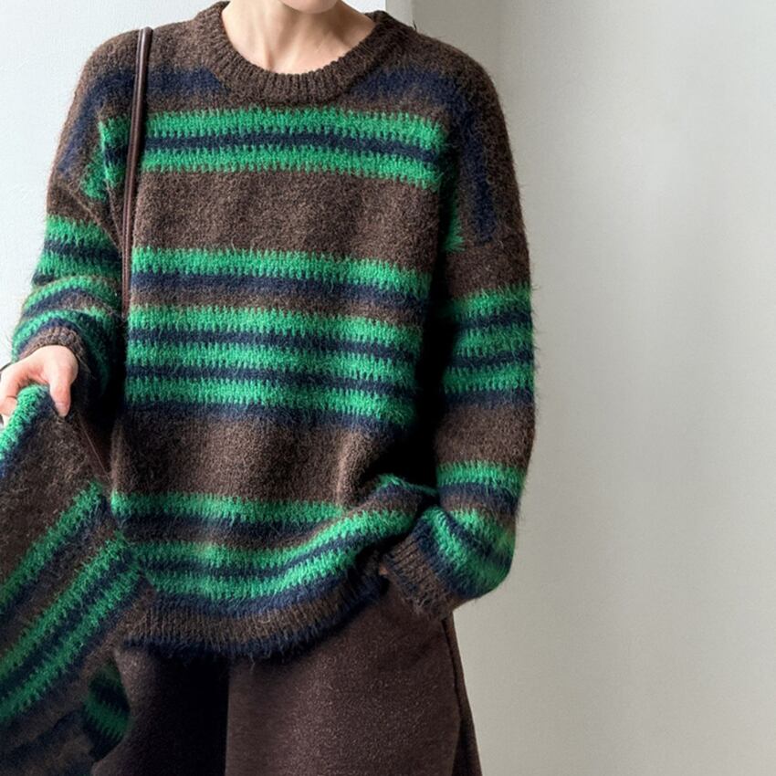 color-block border knit　J00265