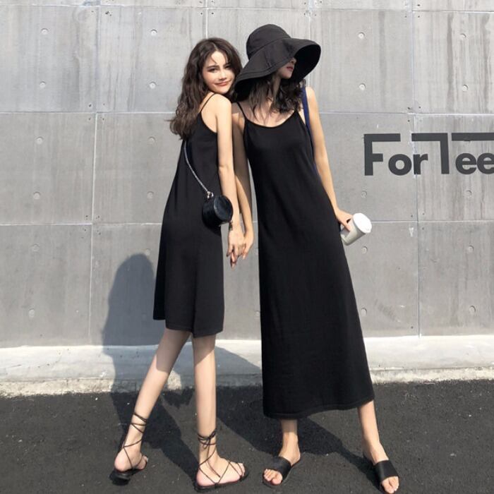 ニットボトミングスカート女性2020年春新作気質ルーズブラックミドル丈サスペンダーワンピース 1号婦人91226153145