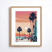 Venice to Santa Monica｜西海岸の夕景を描いたレトロビンテージ風ポスター｜大人のモダンインテリアに映える海辺アートA4ポスター