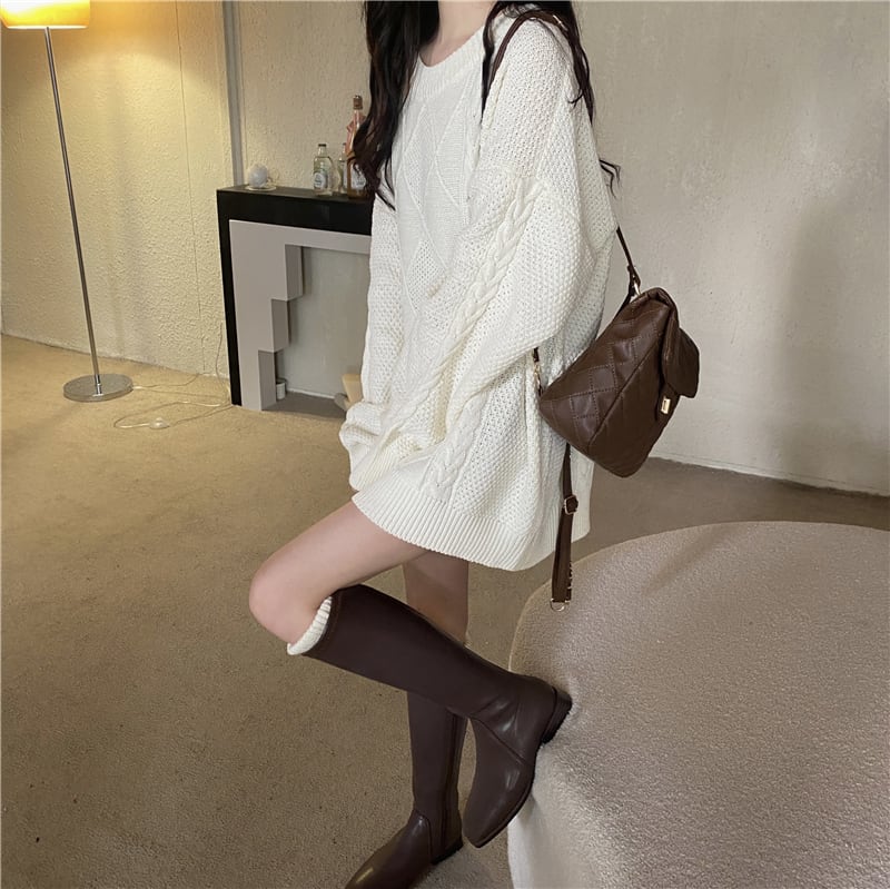 定番 可愛い ニットワンピ ワンピース ツイストニット ニットワンピース クルーネック シンプル フェミニン 大人女子 女っぽ モテ デート Lamitte Deco トレンド 韓国ファッション ショップ Base店