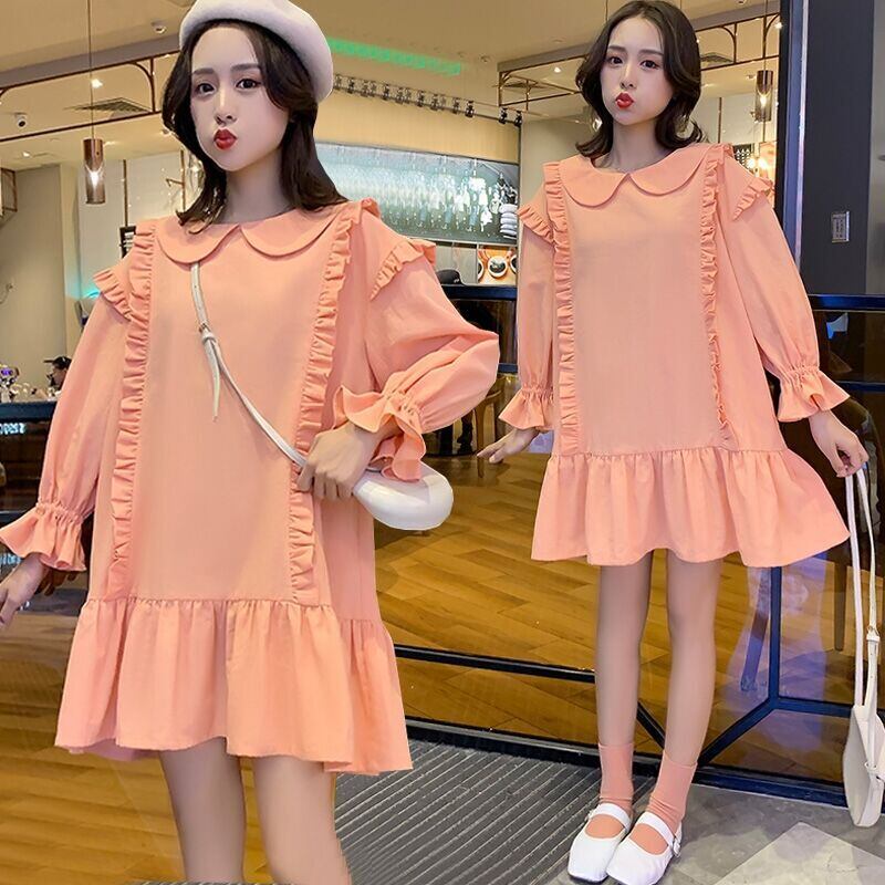 【新作】【送料無料】 8844＃マタニティドレス春秋コットン長袖ルーズスタイリッシュプラスサイズドレス妊婦ママドレス ロング 大きめサイズ スプリング 春物 オータム 秋物 AL expec384730895852