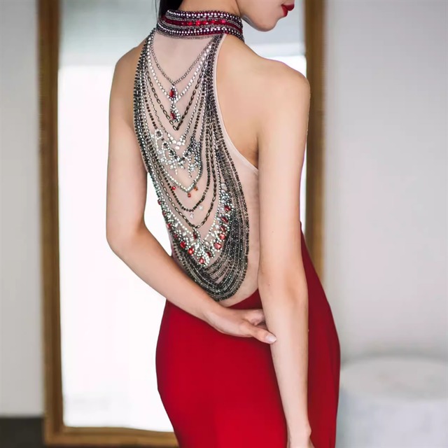 ビジューホルターネックドレス　D1226