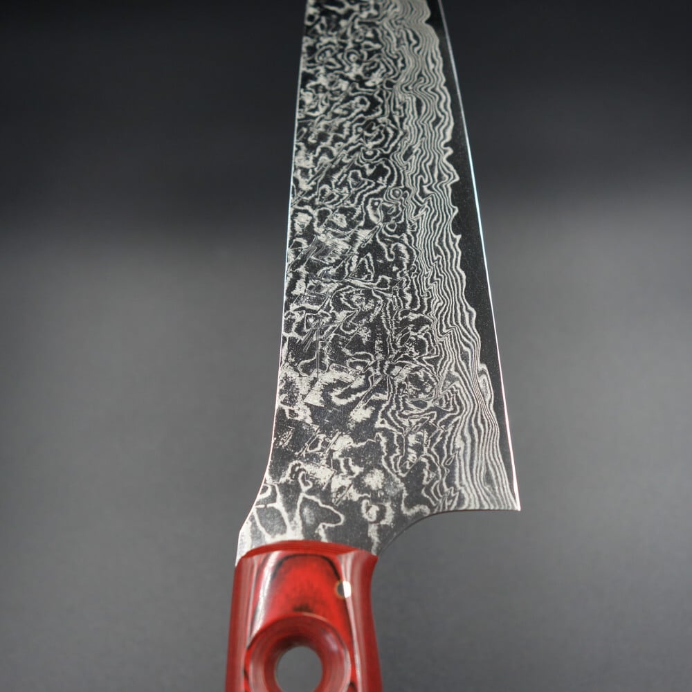 佐治作 包丁 牛刀 210mm VG10 ダマスカス 赤黒マイカルタハンドル