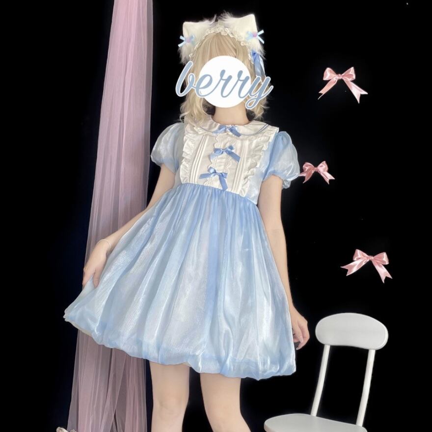 水色 ろりぃた メイド服 フリル エプロン パステルカラー かわいい服