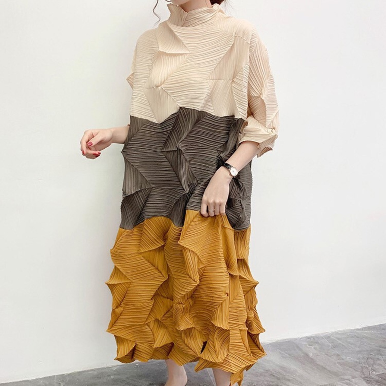 Irregular Pleated Pullover Dress / イレギュラー プリーツ プルオーバー ドレス ワンピース