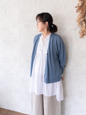 [SOIL] リネンコットンVネック1ボタンカーディガン