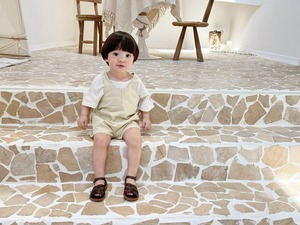 【Bebe nine】ナチュラルショートサロペット ベージュ 70〜80cm 24048