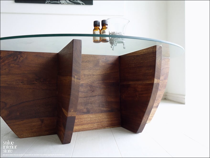 バリューインテリアストア 無垢材ガラステーブル 【公式通販】