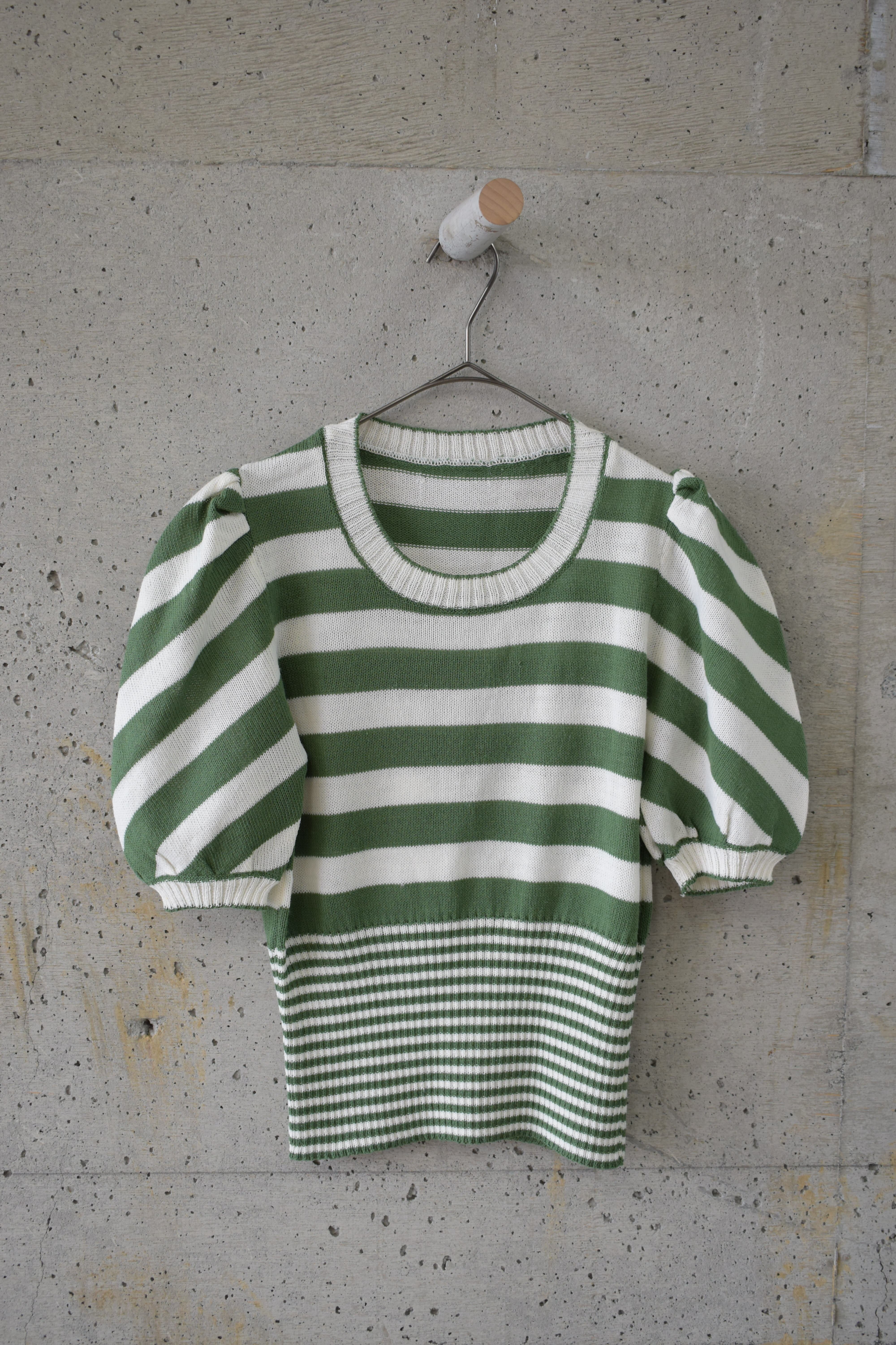 Striped Puff-Sleeve Knit Top