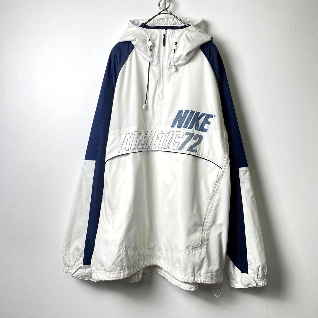 XL 00s NIKE ナイロン ハーフジップ アノラックパーカー 白紺XL S269 ...