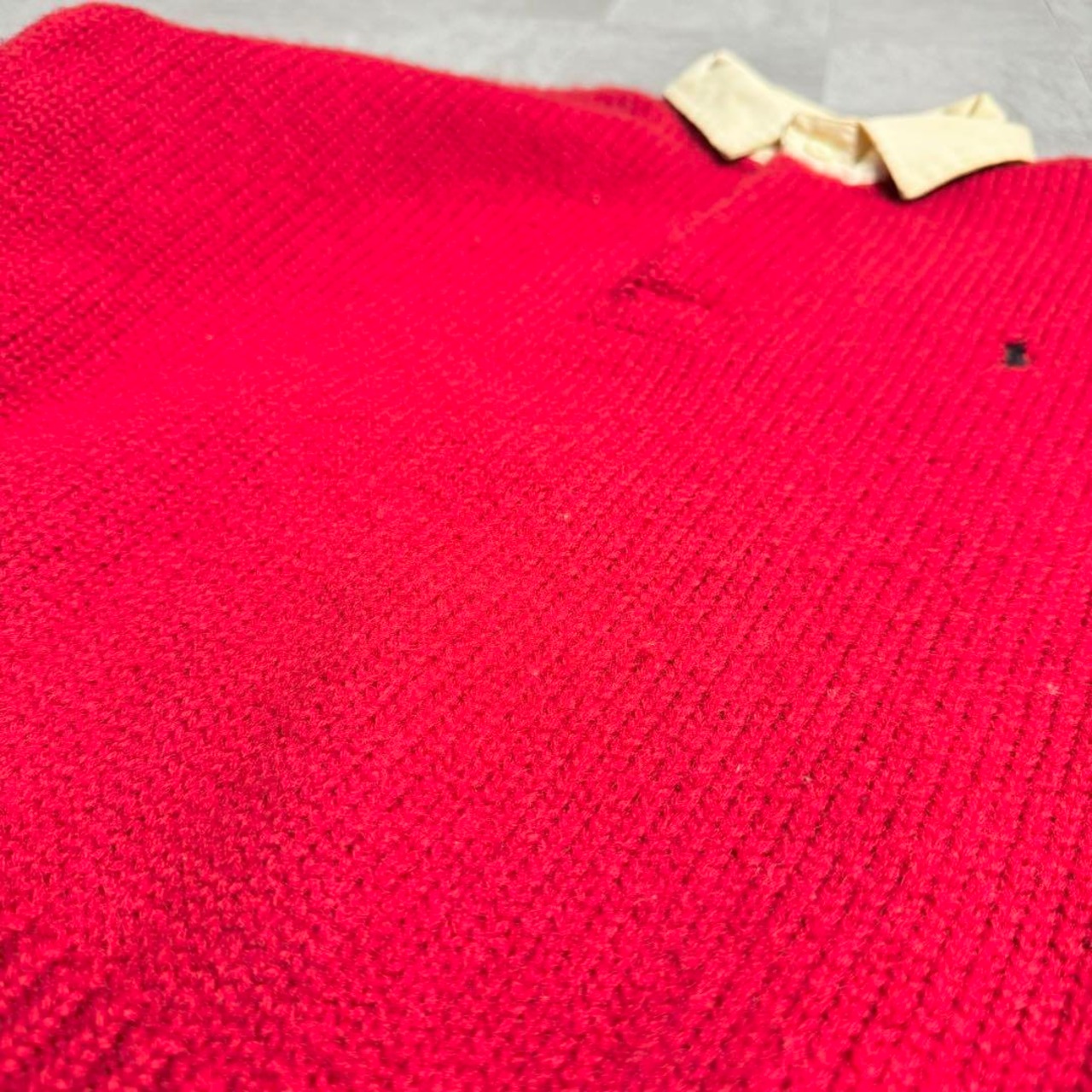 【究極】ポロラルフローレン セーター 90s ロゴ刺繍 襟切替 ゴムボタン 美品