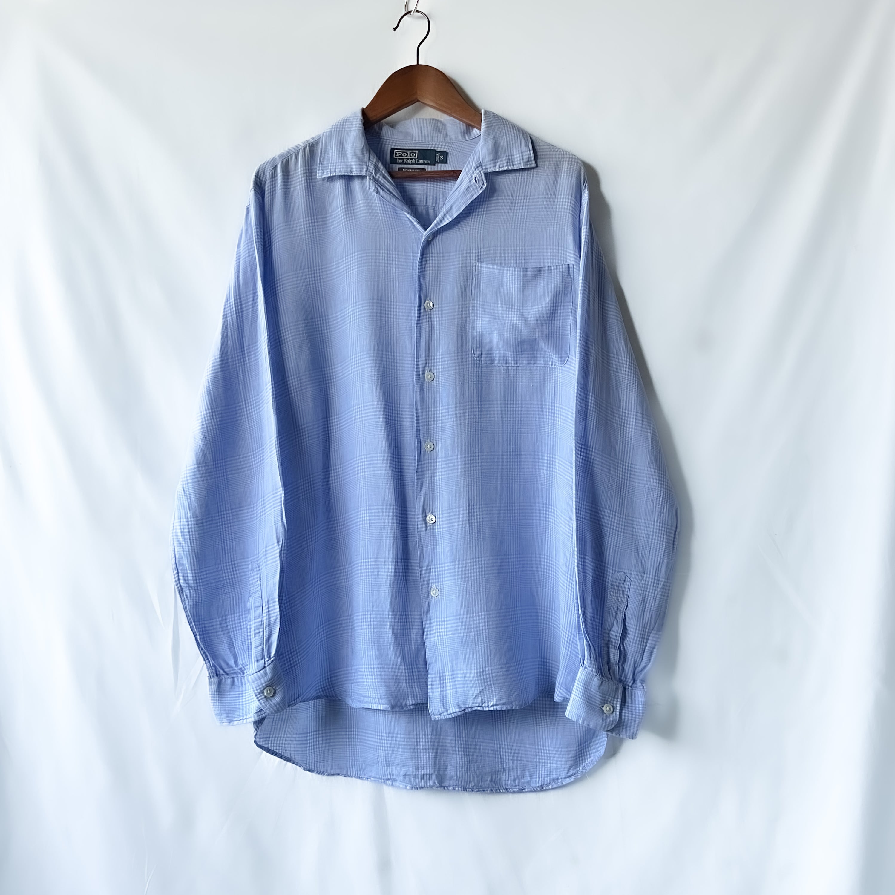 90s “polo by ralph lauren” bonnard linen open collar shirt オープン