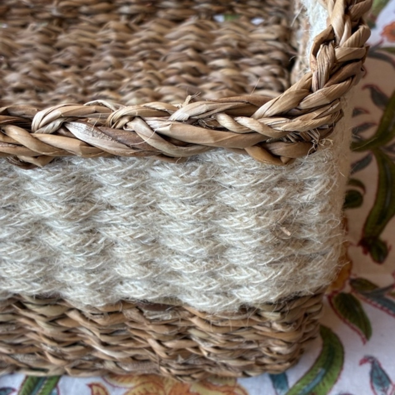 Bangladesh Jute  Rectangle basket 　バングラディッシュ　ジュートレクタングルバスケット　L　収納　カゴ　ラウンド　小物入れ