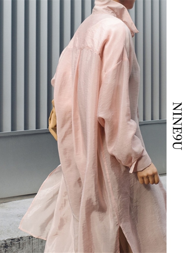 oversize sheer natural long-shirt 2color【NINE6083】