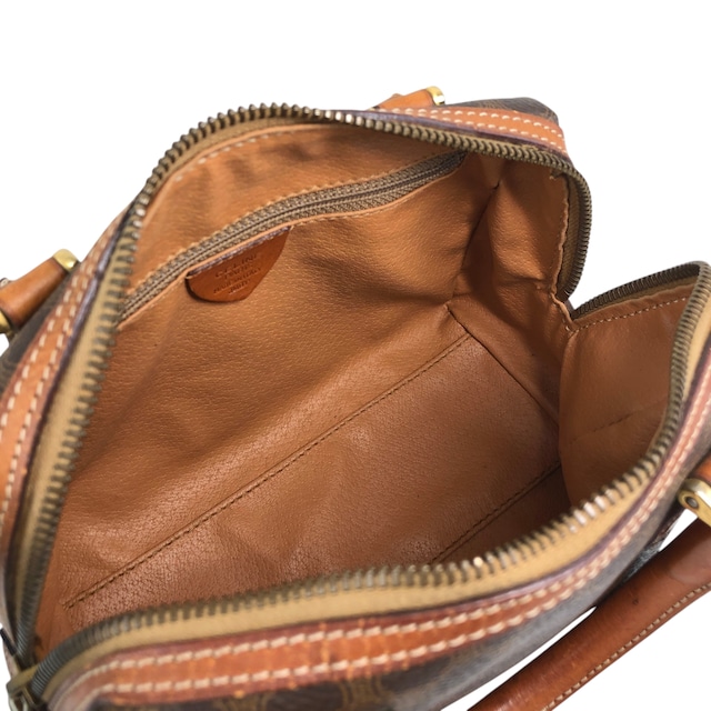 CELINE セリーヌ マカダム ショルダーバッグ ブラウン ブラゾン型押し PVC ミニボストン vintage ヴィンテージ オールド 8ugiwc