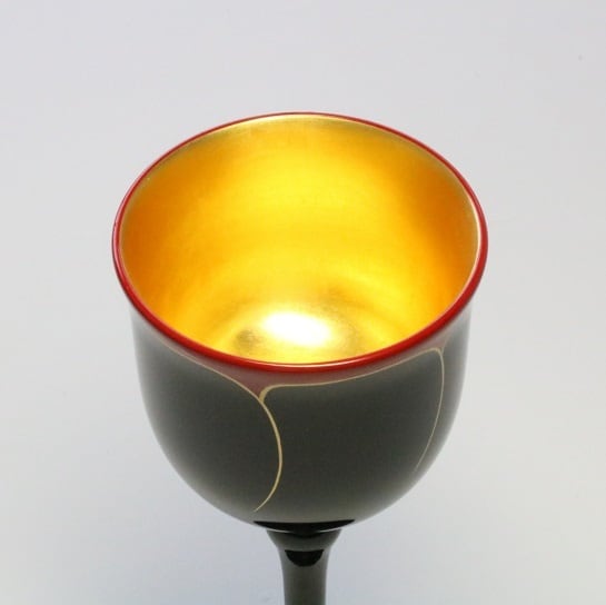 山中塗 栃 ワインカップ ペア 花ライン 内金箔 | 創作漆器 金沢わこう