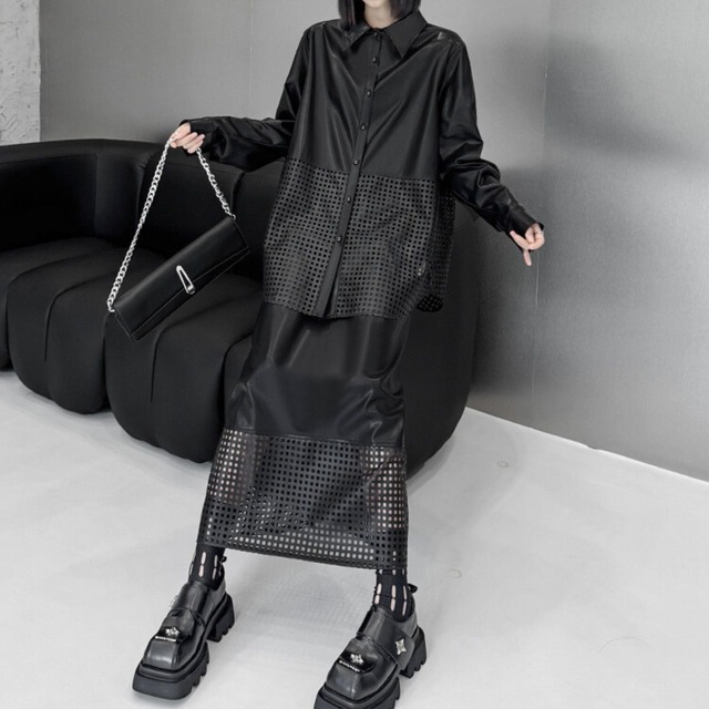 PU shoulder pad shirt C0586