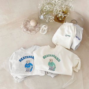 【BABY&KIDS】春新作 クマ柄英字プリントスウェットセット全2色