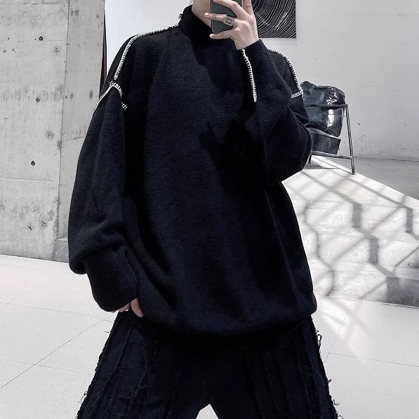 ステッチライン モードタートルネックオーバーサイズニット 1color MTO0503