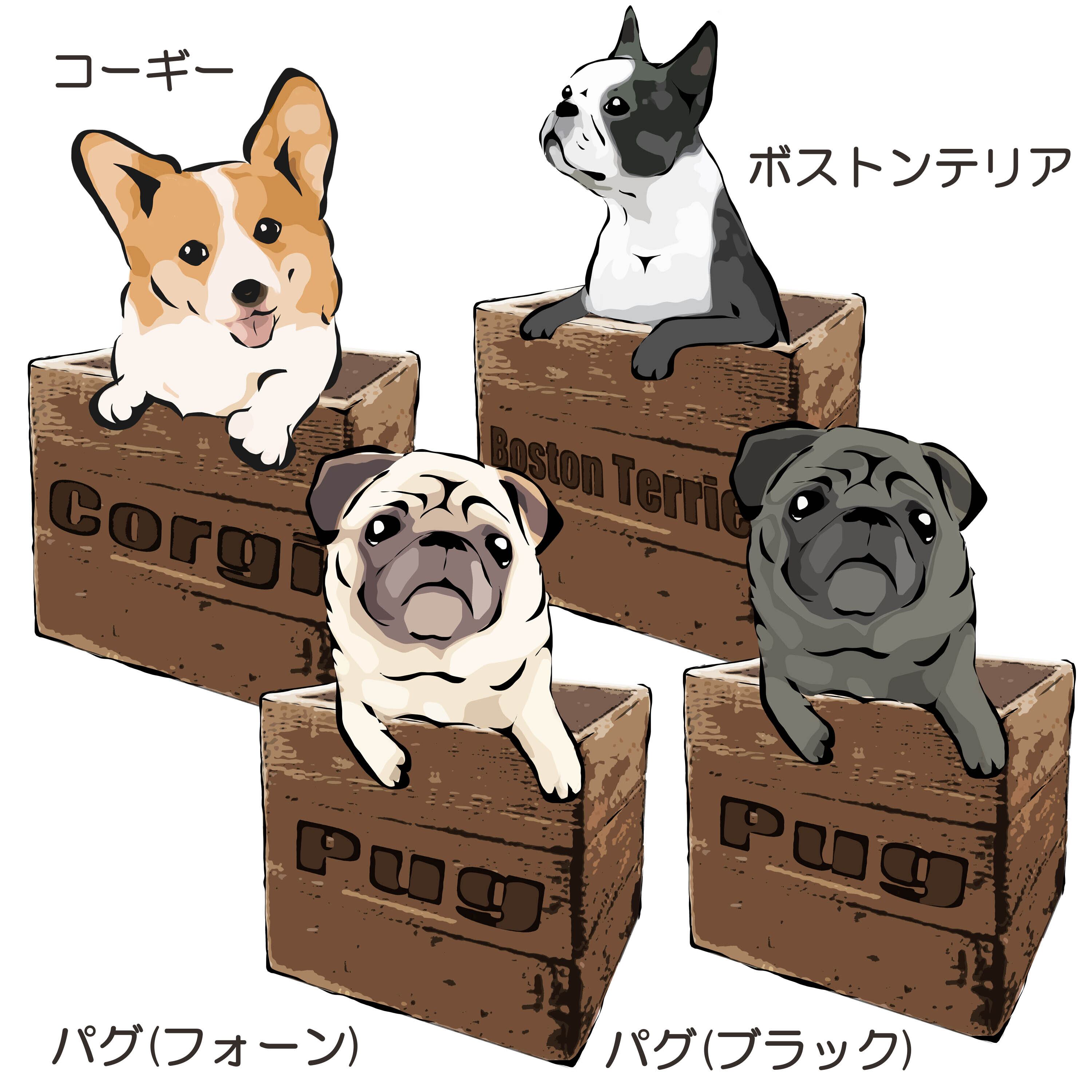 受注生産】トートバッグMサイズ 箱入り犬 コーギー、パグ、柴犬