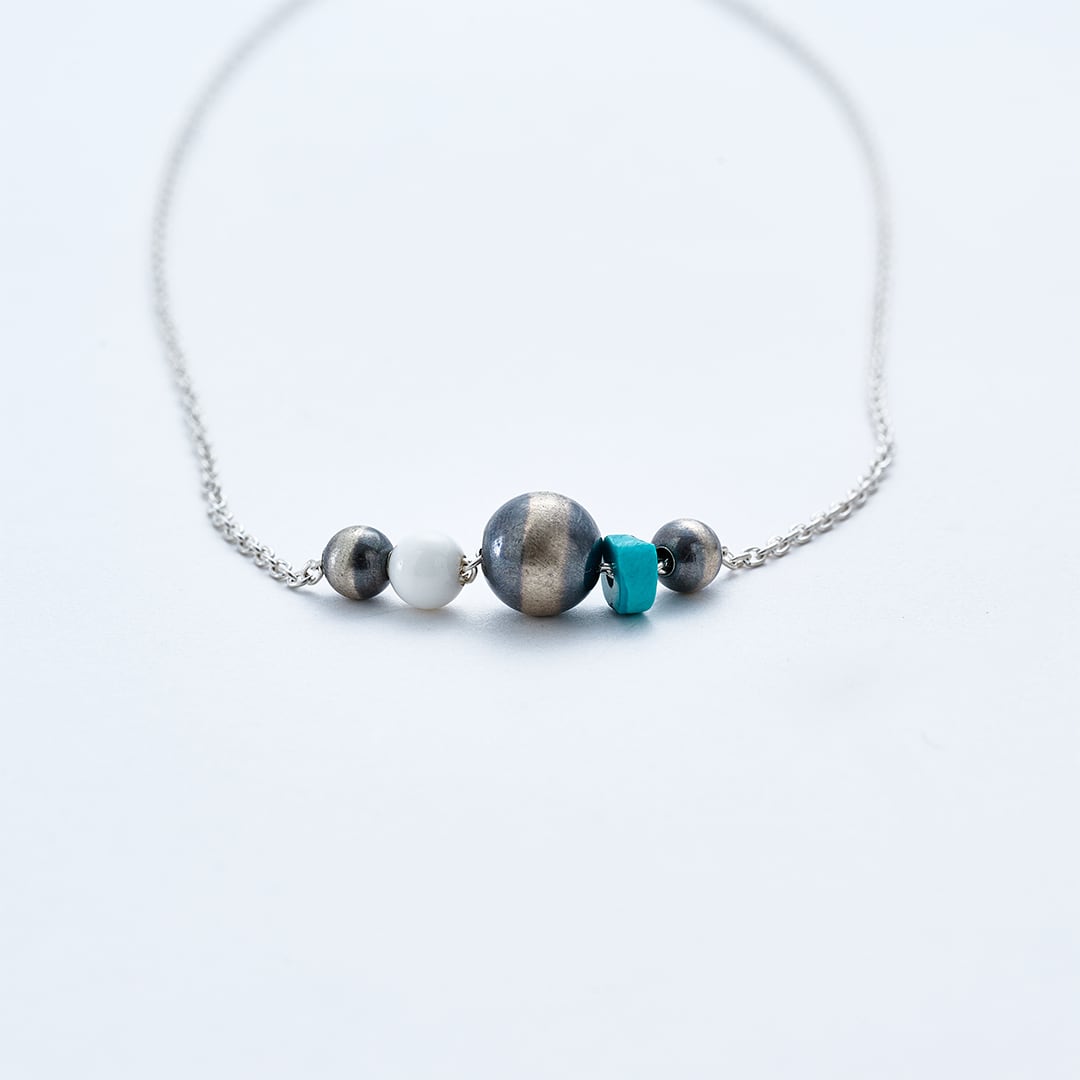 C-047 Navajo Pearl Necklac(White onyx,turquoise) (45cm) | WAKAN