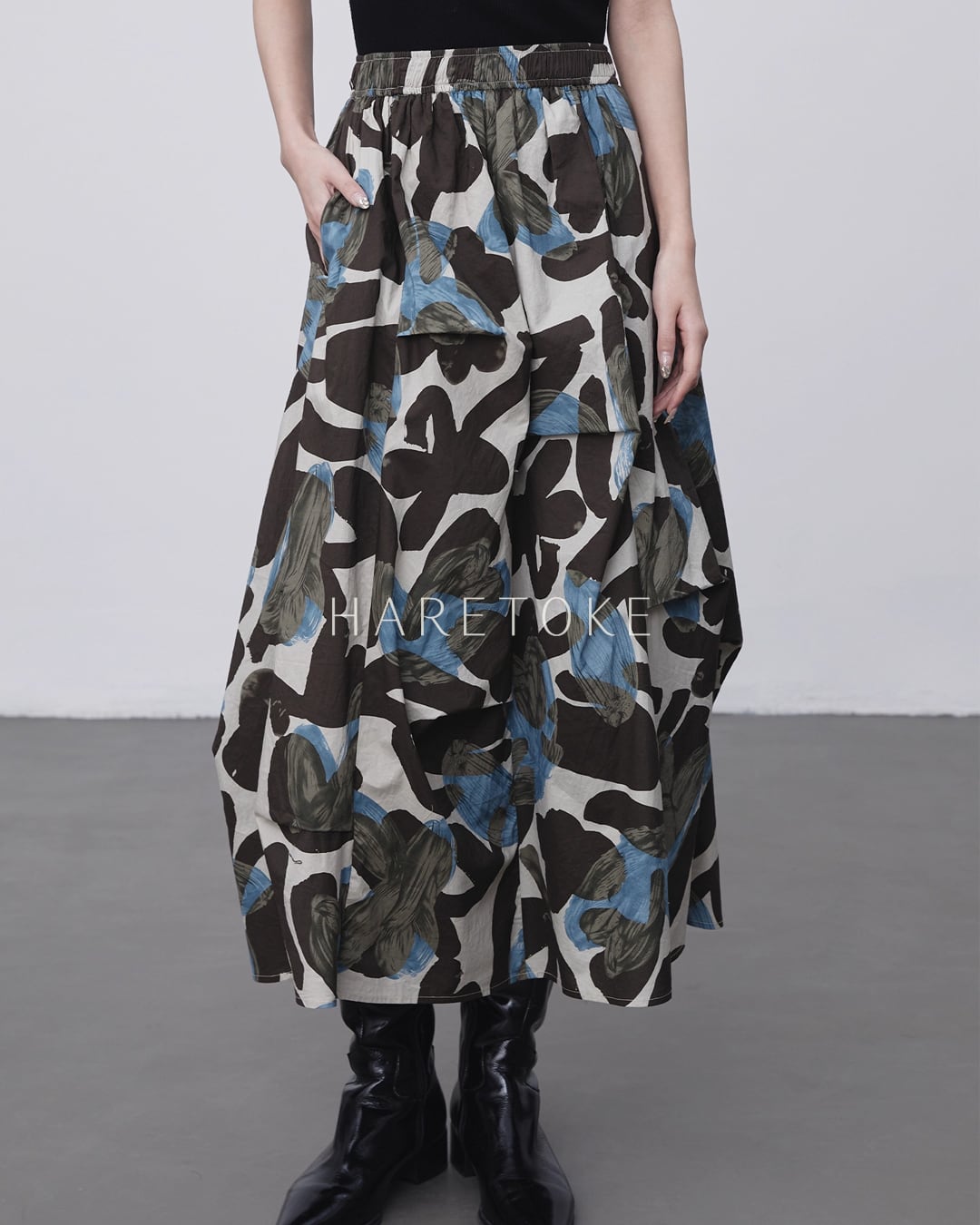 抽象フラワープリントAラインスカート SK208020