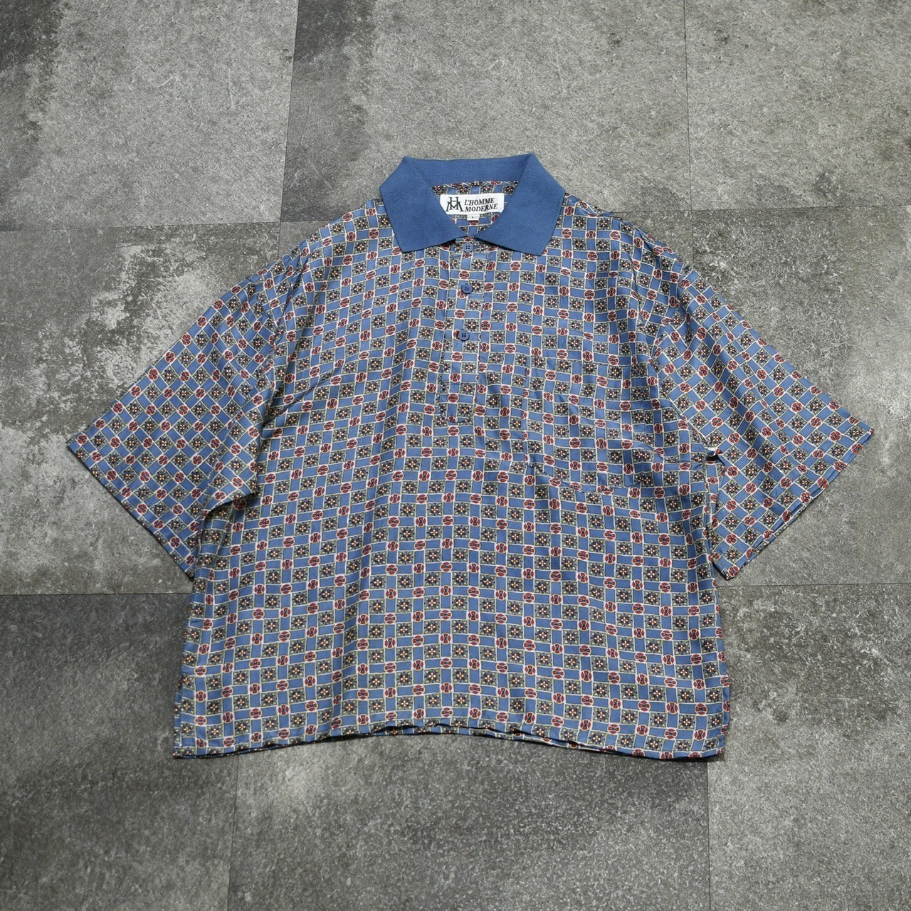 Retro pattern silk polo shirt