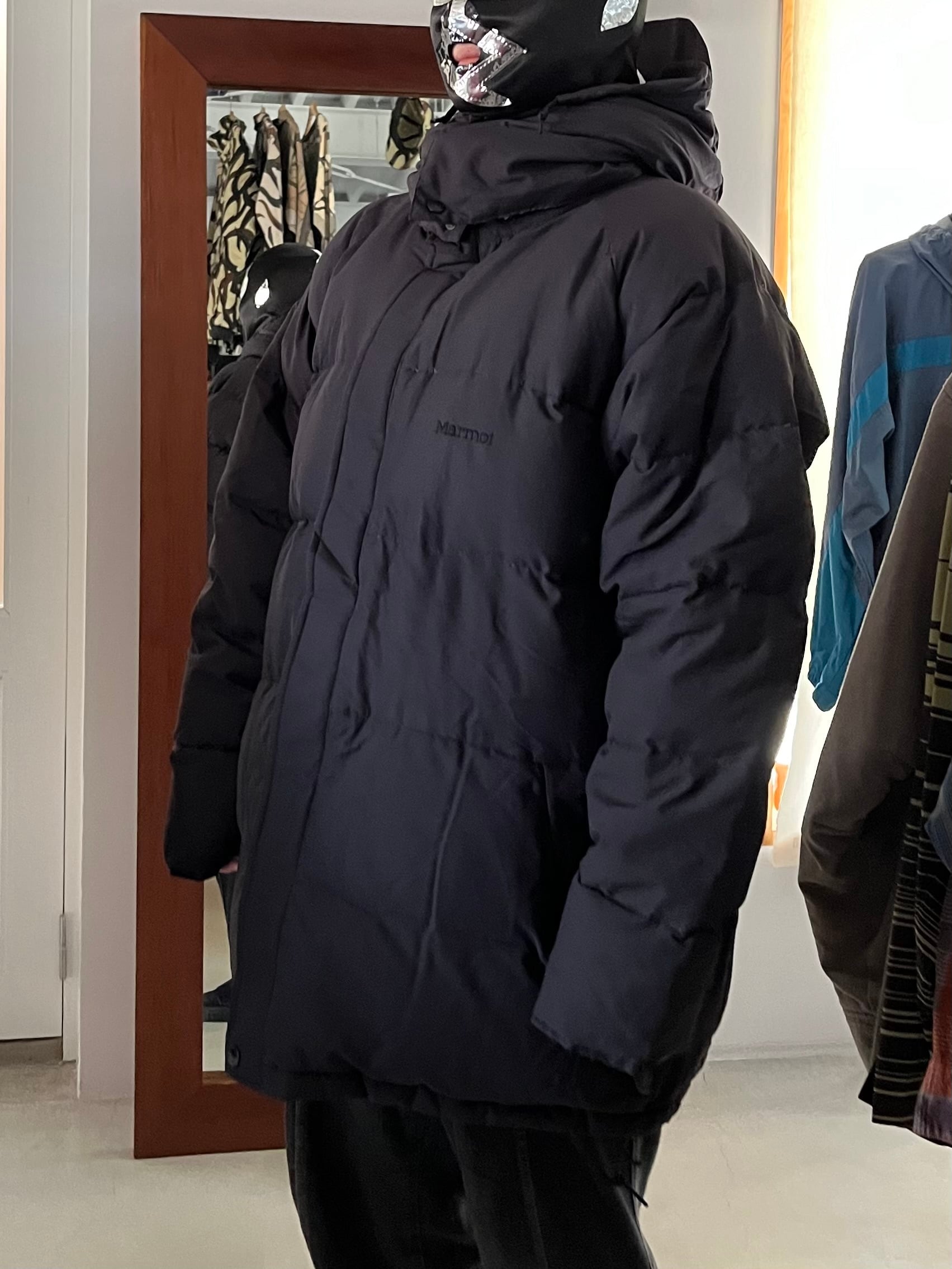 激レア 90s Marmot マーモット ブラック ダウンジャケット フード付き 90s Marmot マーモット ダウンジャケット GORE DRYLOFT オールブラック