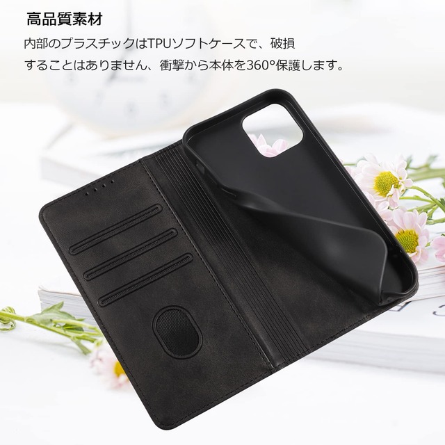 iPhone 11 ケース イフォン11 スマホケース 手帳型 携帯カバー レザー 耐衝撃 軽量 着脱しやすい 放熱性 マグネット式 カード収納 スタンド機能 iphone 11 対応 360度保護 PinLiSheng (ブラック, iphone 11)