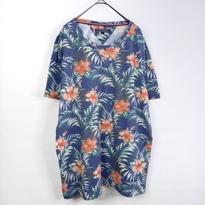 トミーヒルフィガー　クルーネック　Tシャツ　半袖　花柄　刺繍ロゴ　ネイビー　XL