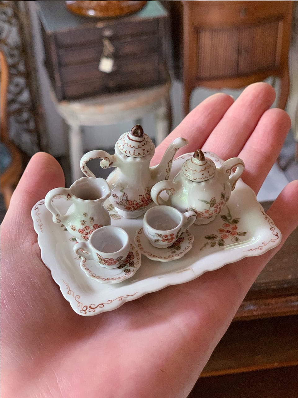 草花模様のミニチュア ティーセット ドールハウス用 | Brocante de La Cocotte （フランスアンティーク・ドライフラワーのお店）