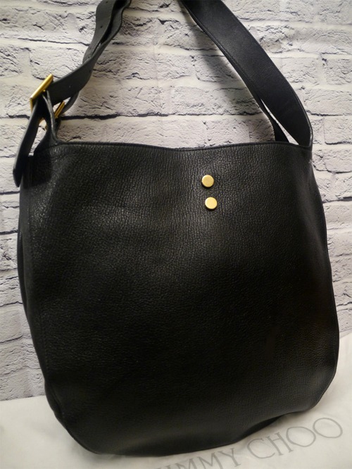 2018美品★JIMMY CHOO ジミーチュウ HOBO パイソンレザー ダブルハンドル レザー トート バッグ 黒★ 希少なオールブラックの大容量モデル