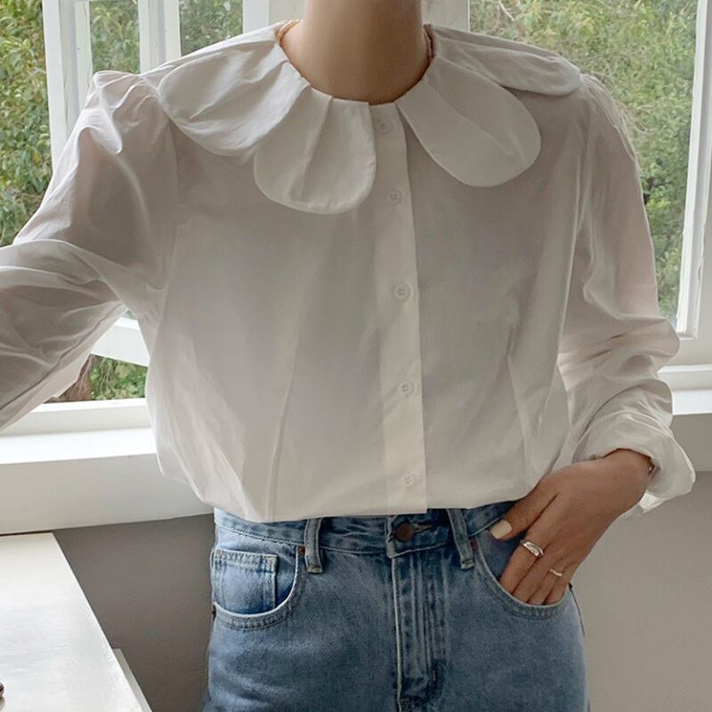 Blouse Petal Collar Girlyトップス ブラウス 花びら 襟 フリル ビッグカラー ペタルカラー 長袖 ガーリー 可愛い キュート レトロ クラシカル オシャレ シンプル 無地 ホワイト 着回し 上品 大人 カジュアル お出かけ 普段使い デート 女子会 お呼ばれ 春 秋 Blouse Petal Collar Girlyトップス ブラウス 花びら 襟 フリル ビッグカラー ペタルカラー 長袖 ガーリー 可愛い キュート レトロ クラシカル オシャレ シンプル 無地 ホワイト 着回し 上品 大人 カジュアル お出かけ 普段使い デート 女子会 お呼ばれ 春 秋