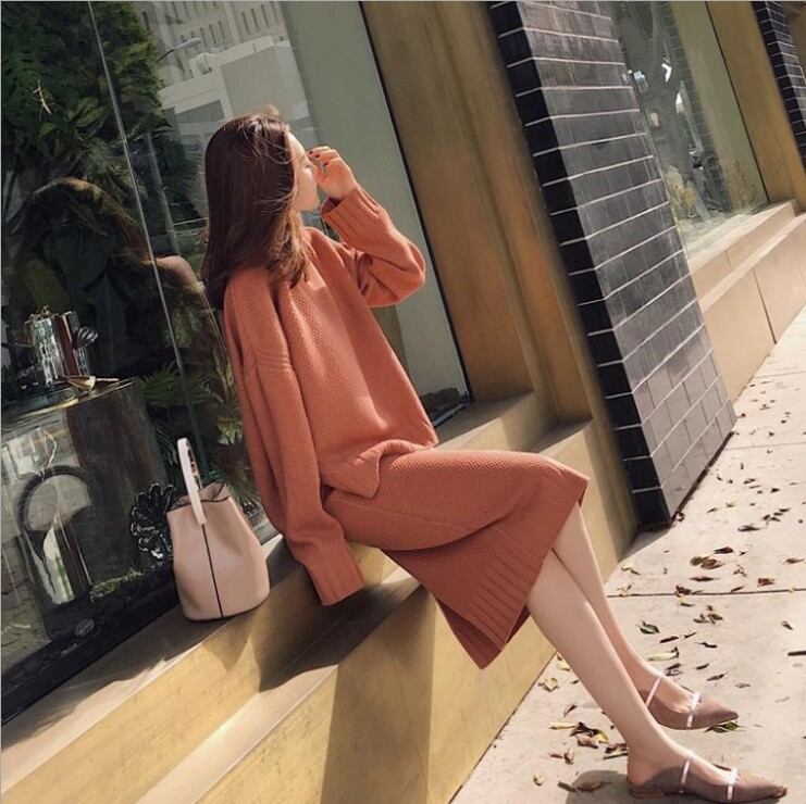 ニットトップス&スカート お得な2点セット ニットセーター 長袖