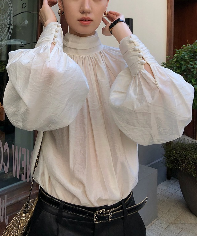 ランタンスリーブ◆スタンドカラーブラウス【t-10580】