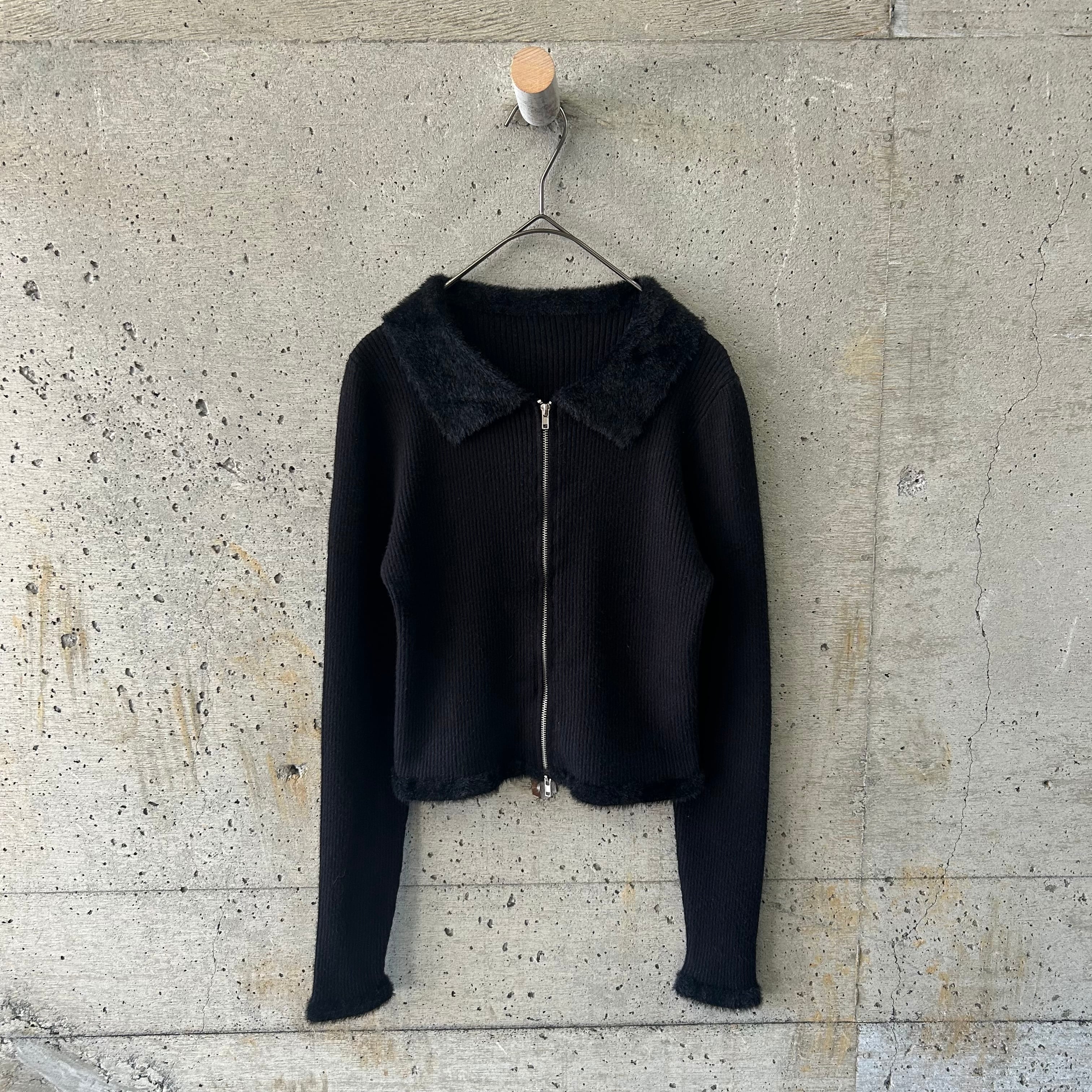 Black double zip knit cardigan