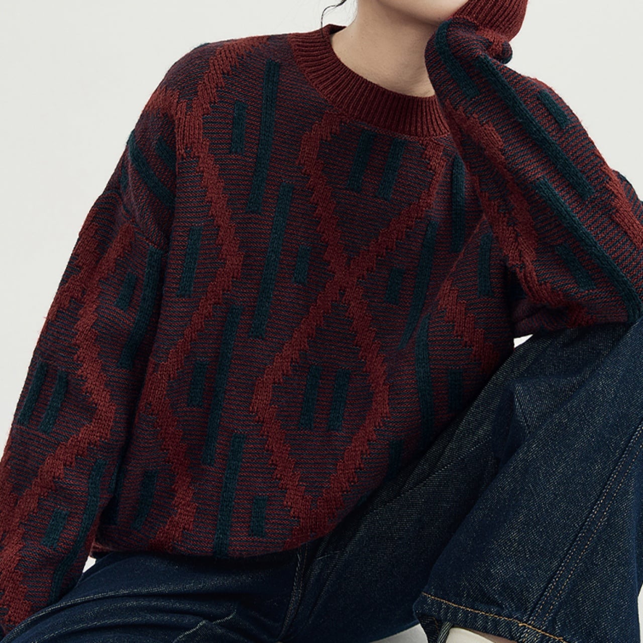 ジオメトリックジャガードボリュームニットプルオーバー A01962