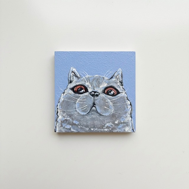 原画 "ミャオ 03 - Meow 03" MINI WOOD PANEL 10㎝×10㎝