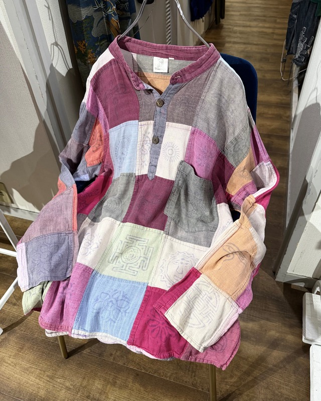 " 染色 ‐ Over Dyed " Multiple Patchwork Custom vintage Henry Neck Pullover