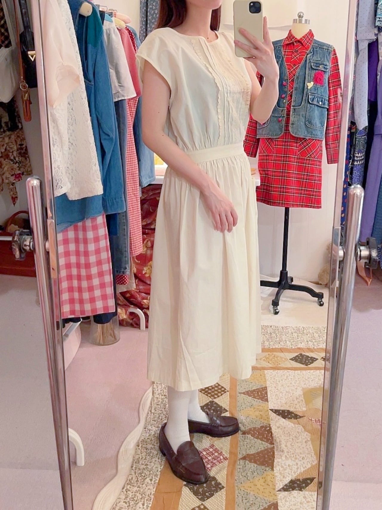 cotton lace back button one-piece
