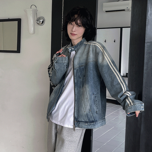 ラインデザイン デニムジャケット Gジャン アウター コート ブルゾン メンズファッション 韓国
