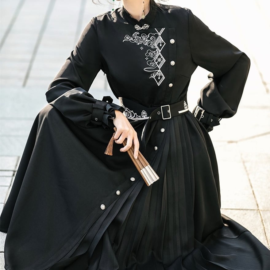 ロリータ 中華服 チャイナ服 ハイウエスト 刺繍 ウエストベルト 大人