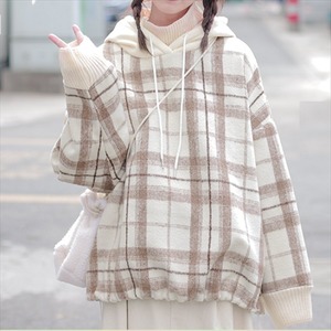 【送料無料】 パーカー  長袖  チェック柄  カジュアル系  ゆったり  大きめ  大人可愛い  シンプルデザイン  フード付き  レディースファッション  可愛い  20代・30代   カジュアル系  フェミニン  厚手生地  暖かい  冬  お出かけ・女子会・お茶会