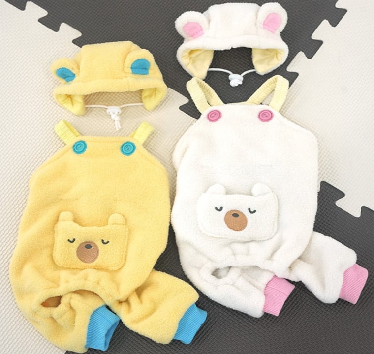 sleepy bear all in one set S ~ XL 2color / 犬服 秋冬 新作 もこもこ フリース オールインワン 帽子 セット 可愛い 犬の服 暖かい ドッグウェア ペット ワンコ服 小型犬 中型犬 猫 ロンパース tsu44