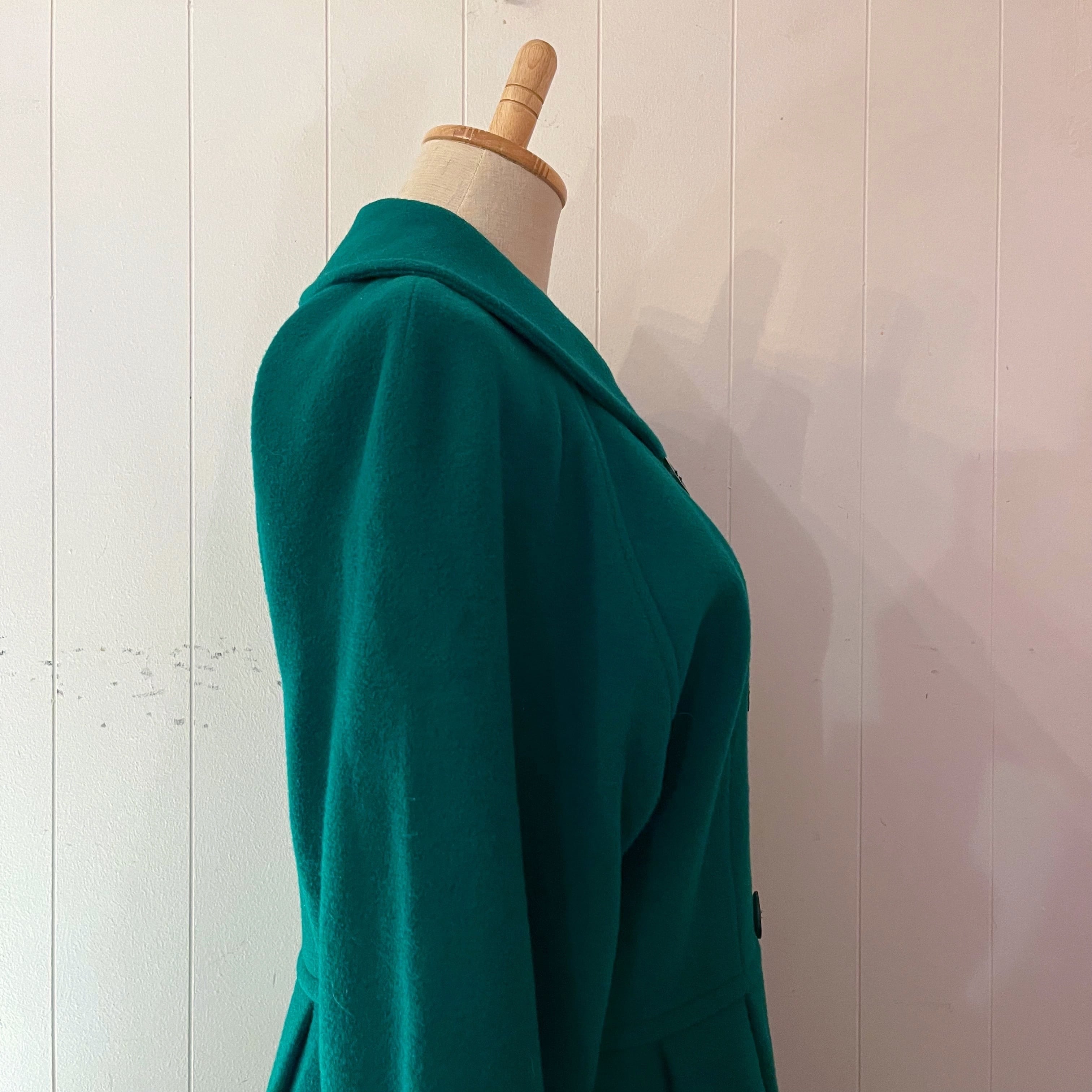 green double button flare coat