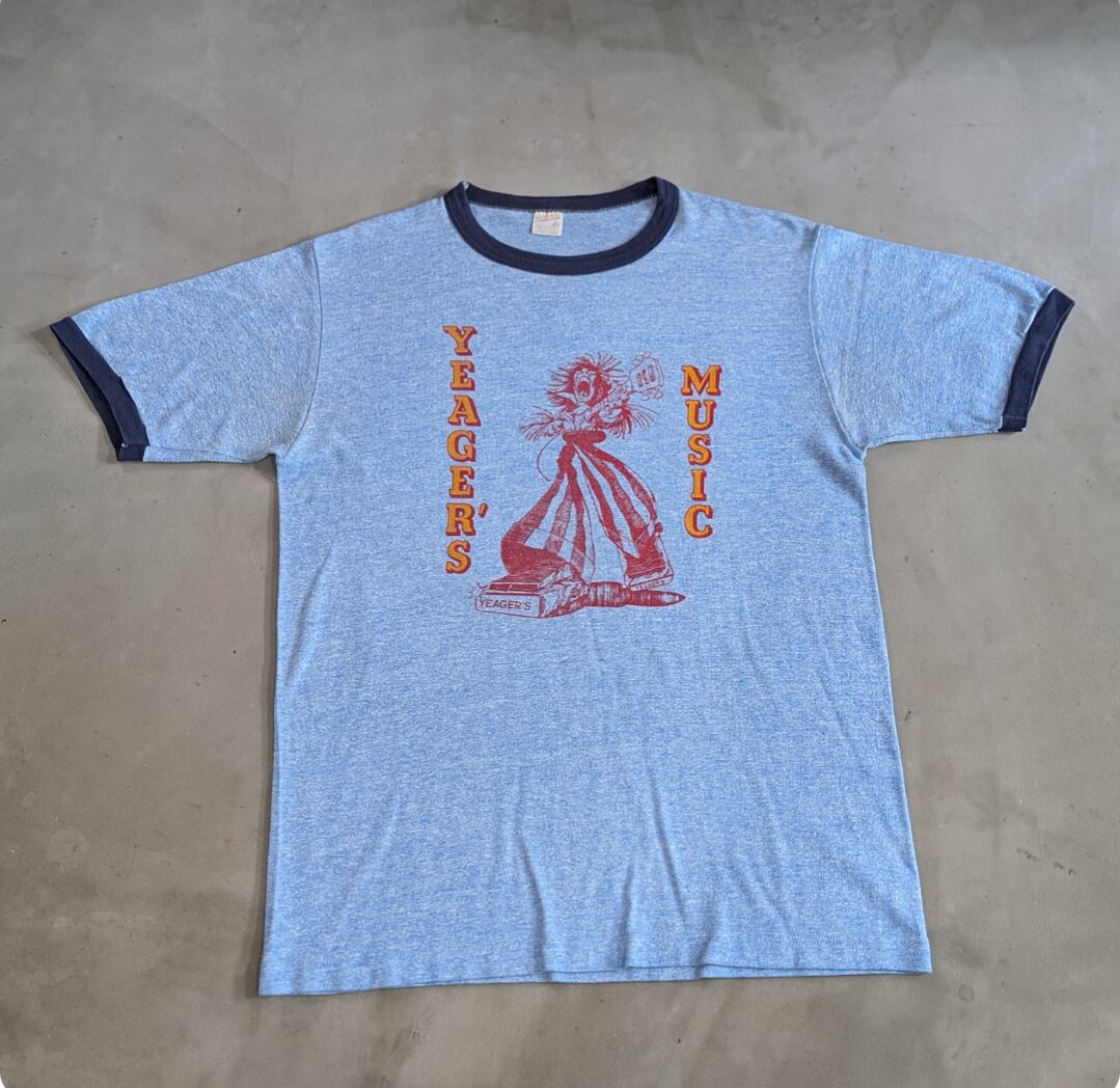 80s "yeagers music" ringer tee 小岩店