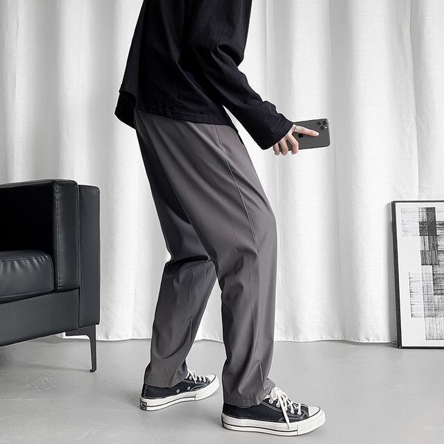 シンプル メンズ ワイドパンツ スラックス ルーズ トレンド 予約販売】ワイドパンツ メンズ ルーズ シンプル ブラック