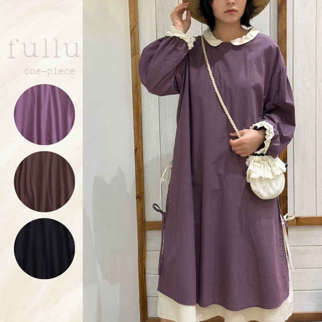 レースカラー 重ね着風リボンワンピース   3color   fu1137