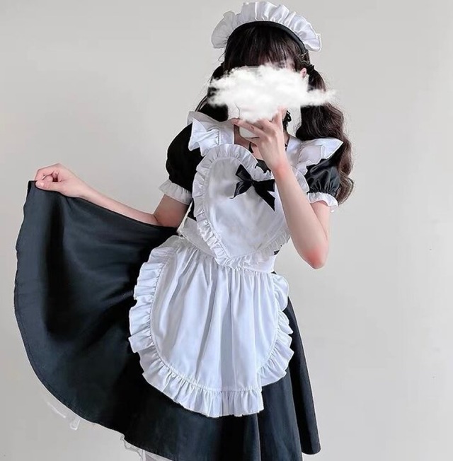 リボンフリルメイドコスプレ black【No.506】/かわいいレディースコスプレ衣装