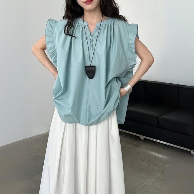 フレアスリーブ Vネック Aラインブラウス ◆3color　204345